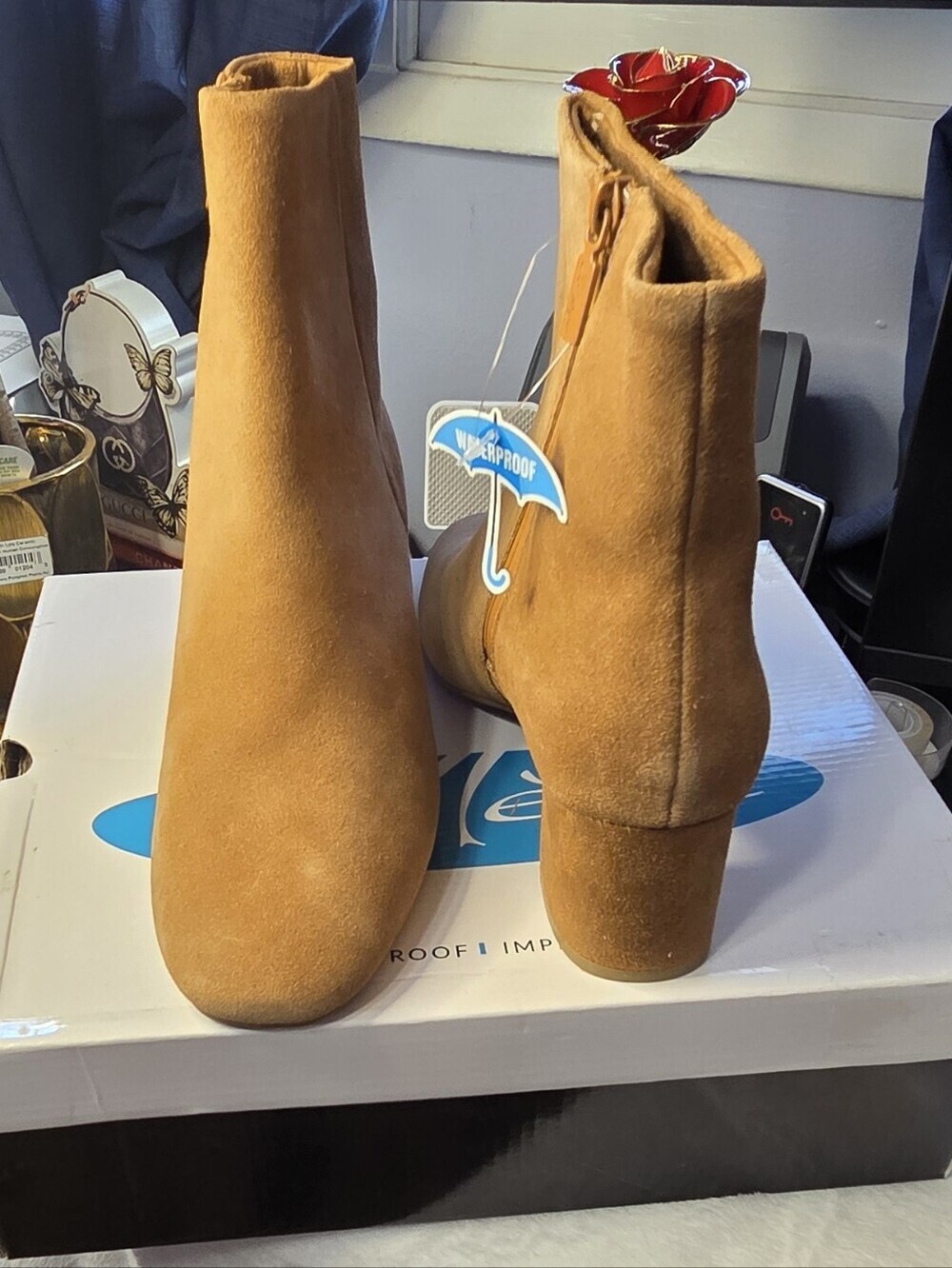Aqua College "Echo" waterproof ankle boots in tan suede- Size 8 1/2 New With BOX